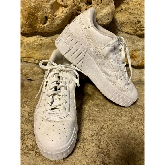 PUMA Cali Wedge Platform White Leather Sneakers Trainers Shoes 373438_01 W’s 9.5 - Picture 2 of 8